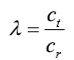 <p>Where c<sub>t</sub> is the length of tip chord, and c<sub>r</sub> is the length of root chord.</p>