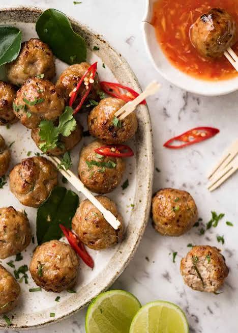 <p>Fried spicy herbed pork meatballs</p>