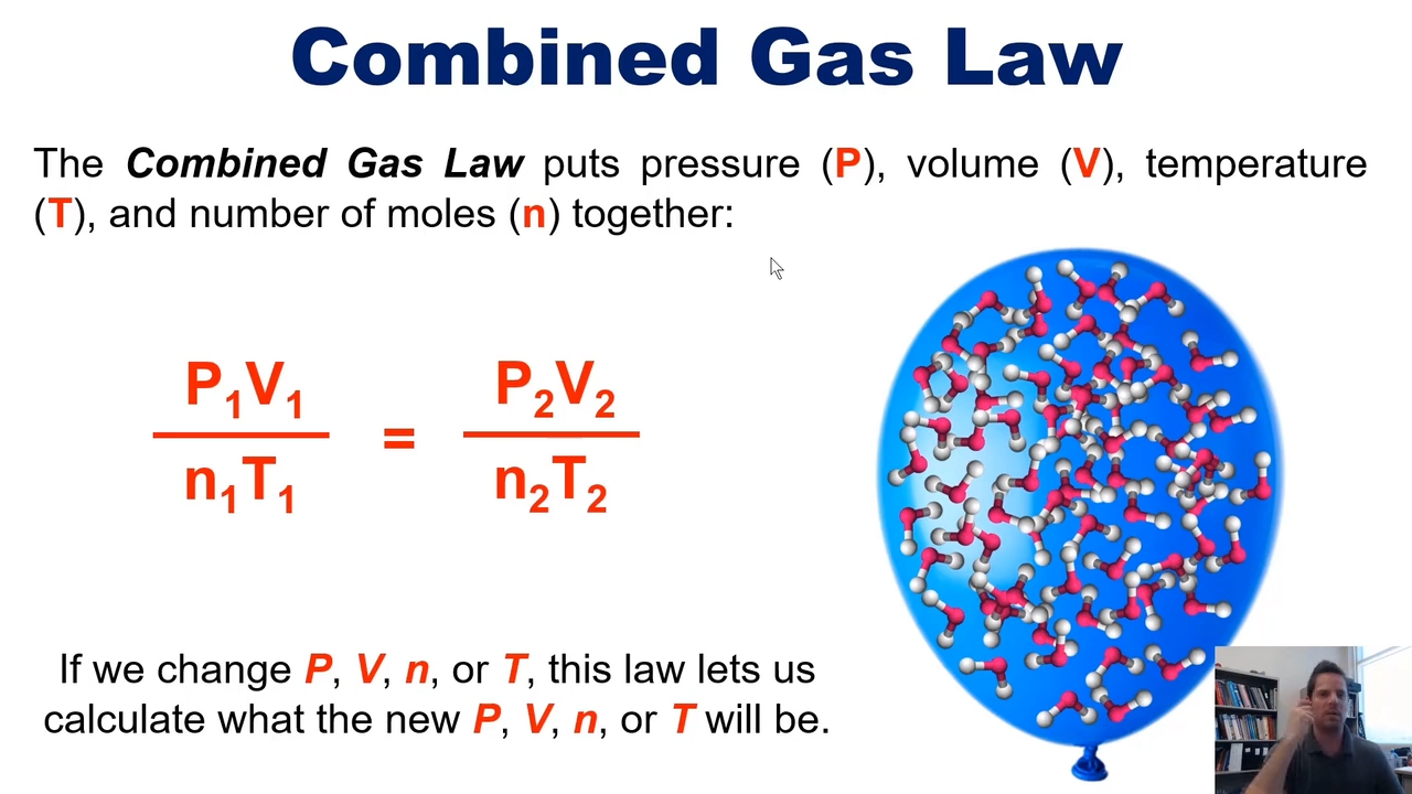 <p>(P<sub>1</sub>V<sub>1</sub>)/(T<sub>1</sub>n<sub>1</sub>) = (P<sub>2</sub>V<sub>2</sub>)/(T<sub>2</sub>n<sub>2</sub>) </p>