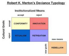 <p>the idea that deviance is caused by a tension between widely valued goals and people's ability to attain them</p>