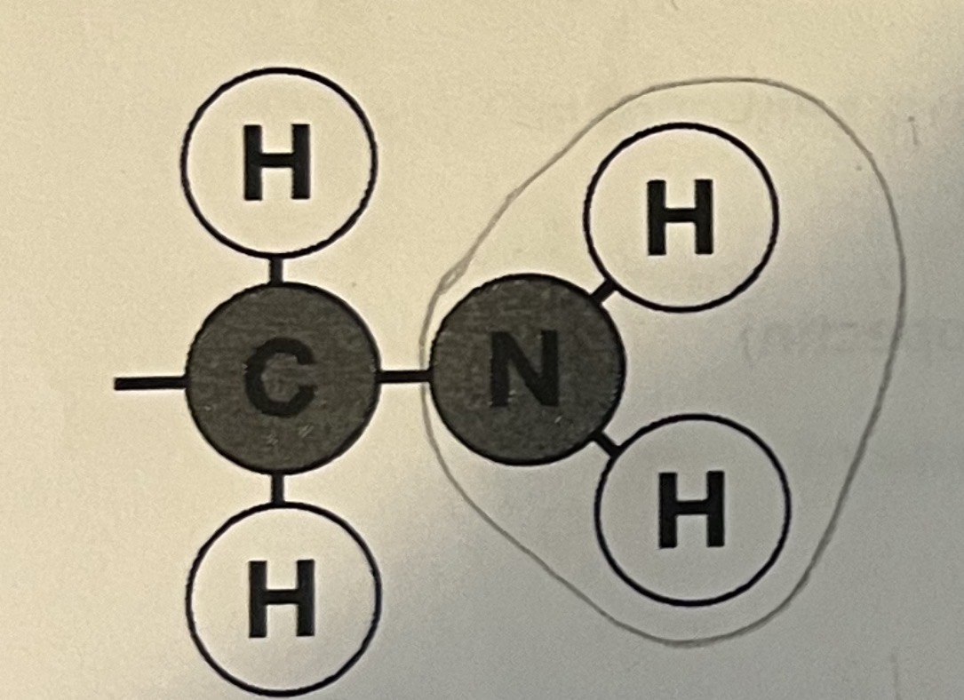 <p><span><span>Name the following functional group. Is acidic or basic? Will it raise or lower the relative number of H+ ions in the solution. Will it raise or lower the pH?</span></span></p>