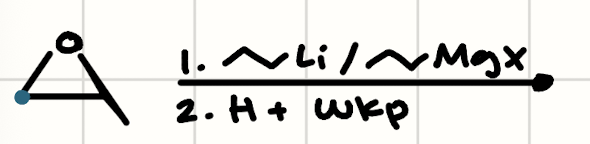 <p>(Epoxide) + (1. Organolithium or Grignard 2. H+ wkp)</p>