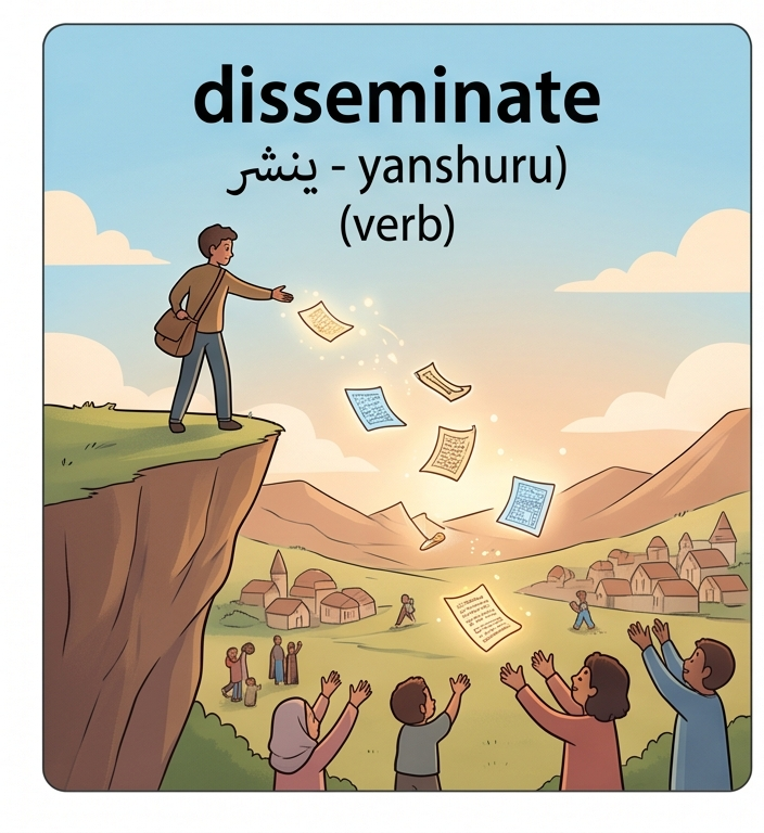 <p>spread (something, especially information) widely.</p>