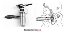 <p>• Helpful to detect middle ear effusion and key in dx of otitis media w/ effusion (OME)</p><p>• Allows determination of the mobility of TM in response to pressure changes</p><p>• Normal TM moves in response to pressure</p><p>• Immobility due to fluid in the middle ear, perforation, tympanosclerosis</p>