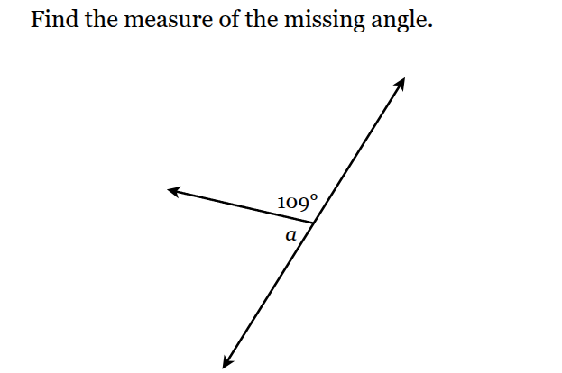 <p>Find the measure of the missing angle.</p>