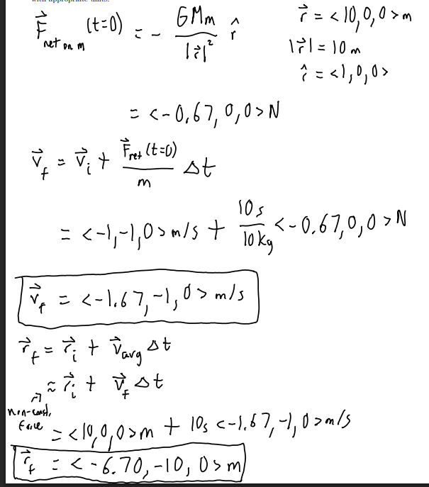 <p>find the gravitational force, then velocity and position update formulas.</p>