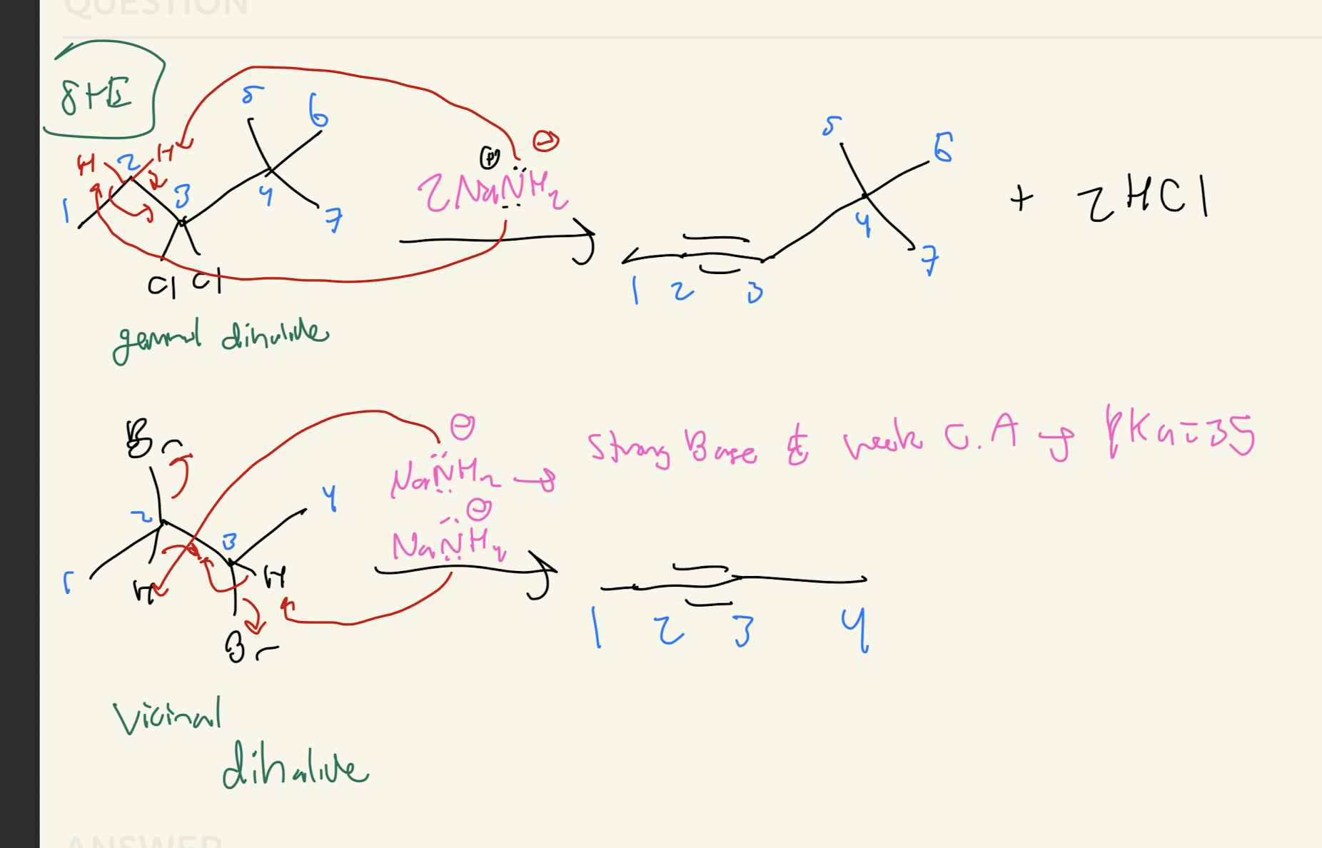 <p>2NaNH2</p><p>Alkene → Br2 → 2NaNH2 → Alkyne</p>