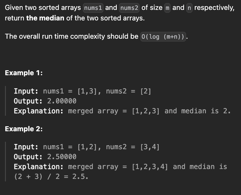 <p><strong>Median of Two Sorted Arrays (H)</strong></p>