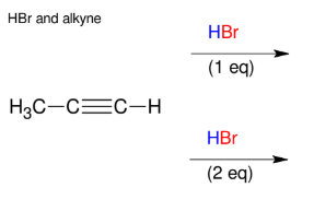 <p>Halogenation of alkynes (<u>HBr and alkyne - Mark</u>)</p>