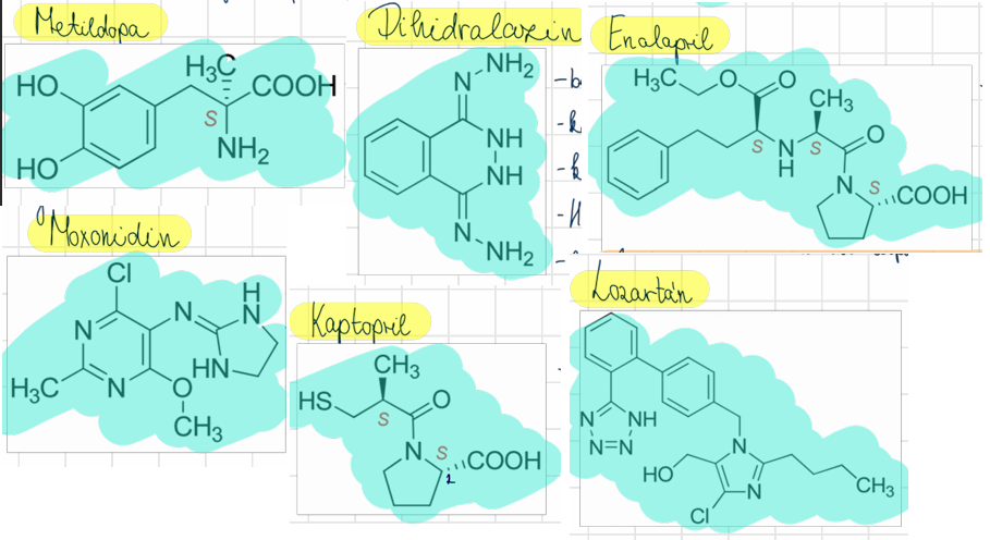 <p>metildopa (Dopegyt) <br>kaptopril (Tensiomin) <br>enalapril (Ednyt) <br>lozartán (Cozaar) <br>moxonidin (Moxogamma) <br>dihidralazin (Nepresol)</p>