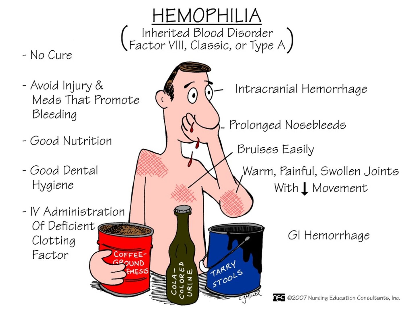 <p>-Its condition is excessive bleeding, usually affecting males; in its most severe form, it can lead to crippling arthritis in adulthood</p><p>- The ones who are at risk are 1 in 10,000 families with a history of this defect or disorder</p><p>- It can be treated through Frequent transfusions of blood with clotting factors</p>