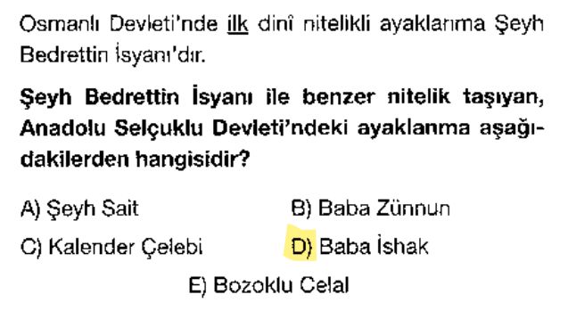 <p>Hem Osmanlı'daki Şeyh Bedrettin hem de Selçuklu'daki Baba İshak isyanları sosyal, ekonomik ve dini içerikli büyük çaplı halk ayaklanmalarıdır.</p>