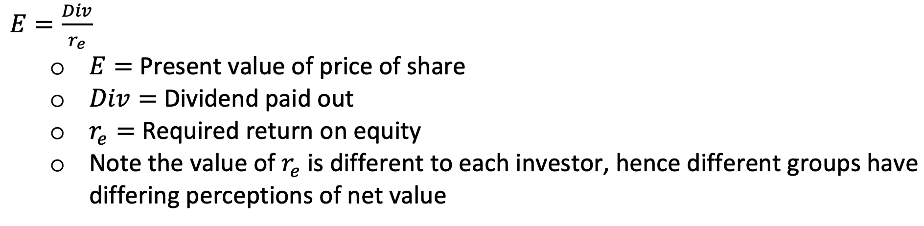 <p><span style="font-family: Calibri, sans-serif;">Used when dividends paid are constant, and unchanging</span><br><br></p>