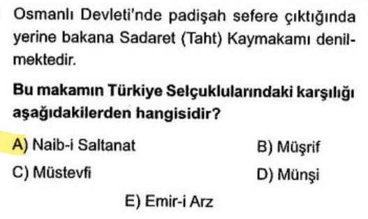 <p>Sultan merkezde olmadığında veya seferde olduğunda devleti yöneten görevliye "Naib" denir. Kurumun adı ise Niyabet-i Saltanat'tır.</p>