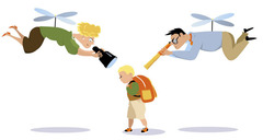 <p>a parent who pays extremely close attention to a child's or children's experiences and problems, particularly at educational institutions</p>