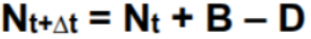 <ul><li><p><span style="background-color: transparent;"><strong>B-D model</strong> - Population model considering ONLY births &amp; deaths</span></p></li></ul><p>(Birth–Death Model)</p><p>The <strong>B–D model</strong> is a <strong>simpler version</strong> used when migration is ignored. It assumes the population is <strong>closed</strong>, meaning no individuals move in or out.</p><p>It only considers:</p><ul><li><p><strong>B – Births</strong></p></li><li><p><strong>D – Deaths</strong></p></li></ul><p>Population change is therefore:</p><p><strong>Population change = Births − Deaths</strong></p><ul><li><p><strong>ΔN</strong> = change in population size</p></li><li><p><strong>Nₜ</strong> = population size at the current time</p></li><li><p><strong>Nₜ₊₁</strong> = population size at the next time step</p></li></ul><p>Example:<br>If <strong>N = 100</strong>, with</p><ul><li><p>12 births</p></li><li><p>7 deaths</p></li></ul><p>Then:</p><p>ΔN = 12 − 7 = <strong>5</strong></p><p>New population = <strong>105</strong>.</p><p></p>
