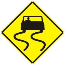 <p>This sign indicates that the pavement is wet. When pavement is wet, drivers should reduce their speed.</p>