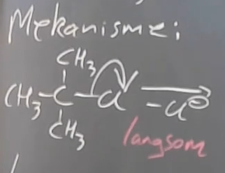 <p>frasplatningen af halidet er langsomt derfor styrer det reaktionshastigheden. Det er også derfor Sn1 er unimolekylær</p>