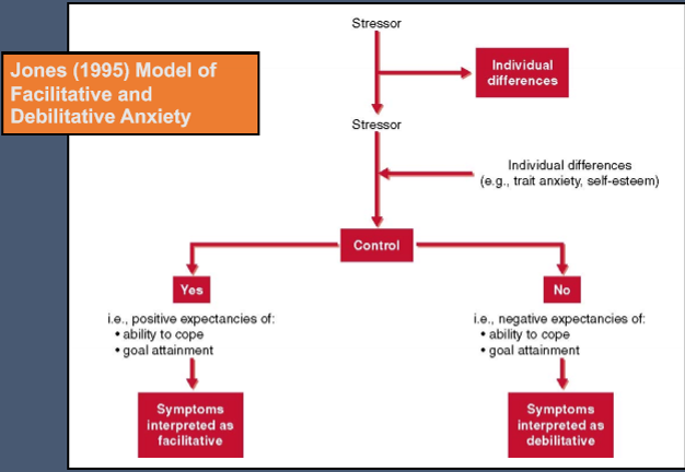 <p>an individuals interpretation of anxiety symptoms is important for understanding anxiety - performance relationship</p><p>intensity - how much anxiety one feels</p><p>direction - a person’s interpretation of anxiety</p><p>role of psychological skills training</p>