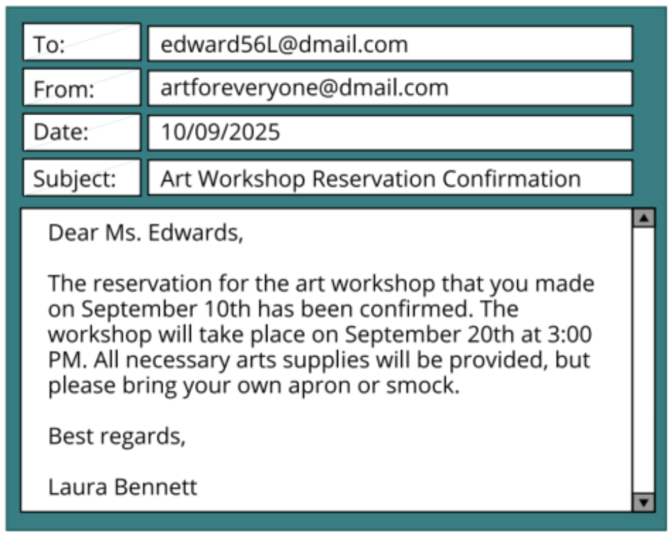<p><span>What should Ms. Edwards bring to the workshop?</span></p>