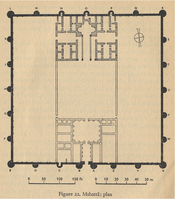 <p>Qasr al-Mshatta, Amman (Jordan), 740. Umayyad palaces were “pleasure places,” that were secluded and focused on partying. This palace was never properly finished due to Al-Walid II’s assassination. Very Roman in nature (and thought to be so) due to its’ turreted style.</p>