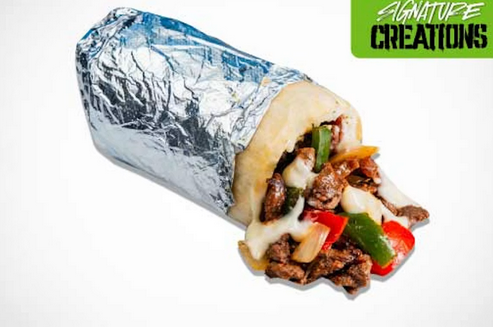 <p>Cheesy Steak Fajita Burrito</p>