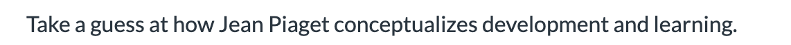 <p>development 1: Spontaneous process, tied to the whole process of embryogenesis</p><p>learning 1: provoked by situations… as opposed to spontaneous </p><p>development 2: A total.. process that needs to be situated in its general biological and psychological context</p><p>learning 2: limited to a single problem or to a single structure </p><p></p><p>development 1: provoked by situations… as opposed to spontaneous  </p><p>learning 1: Spontaneous process, tied to the whole process of embryogenesis</p><p>development 2: A total.. process that needs to be situated in its general biological and psychological context</p><p>learning 2: limited to a single problem or to a single structure </p>