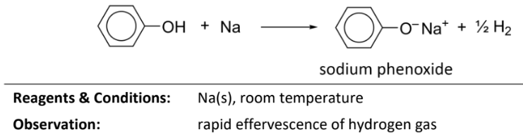 <p>RnCs: Na(s), room temperature</p><p>Observation: rapid effercsence of hydrogen gas</p>