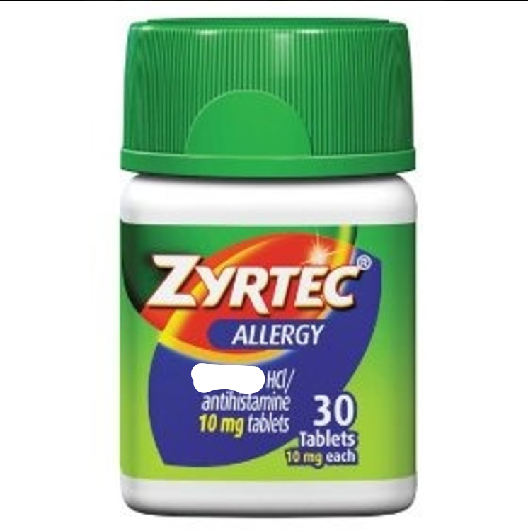 <p>Brand: Zyrtec</p><p>Class: H1RA, Anti-Histamine</p><p>Indication: Allergies</p><p>Schedule: OTC</p>