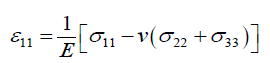 <ul><li><p>E - moduł Younga</p></li><li><p>ni - wsp. Poissona</p></li><li><p>epsilon - tensor odkształcenia</p></li><li><p>G - moduł Kirchhoffa</p></li><li><p>epsilon 11 - odkształcenie liniowe względem osi x1</p></li></ul><p></p>