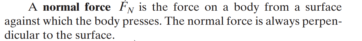 <p>The normal force is the force that a surface exerts on an object in order to oppose its presence; typically, the normal force is equal in magnitude but opposite in direction to the force due to gravity. The normal force is what ensures that objects, such as a box on a table, do not go through other surfaces. </p>