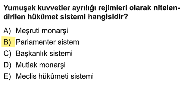 <p>Devletin kanun yapan ve uygulayan kollarının birbirine sertçe kapalı olmak yerine beraber ve uyumlu çalıştığı modele parlamenter sistem denir.</p>