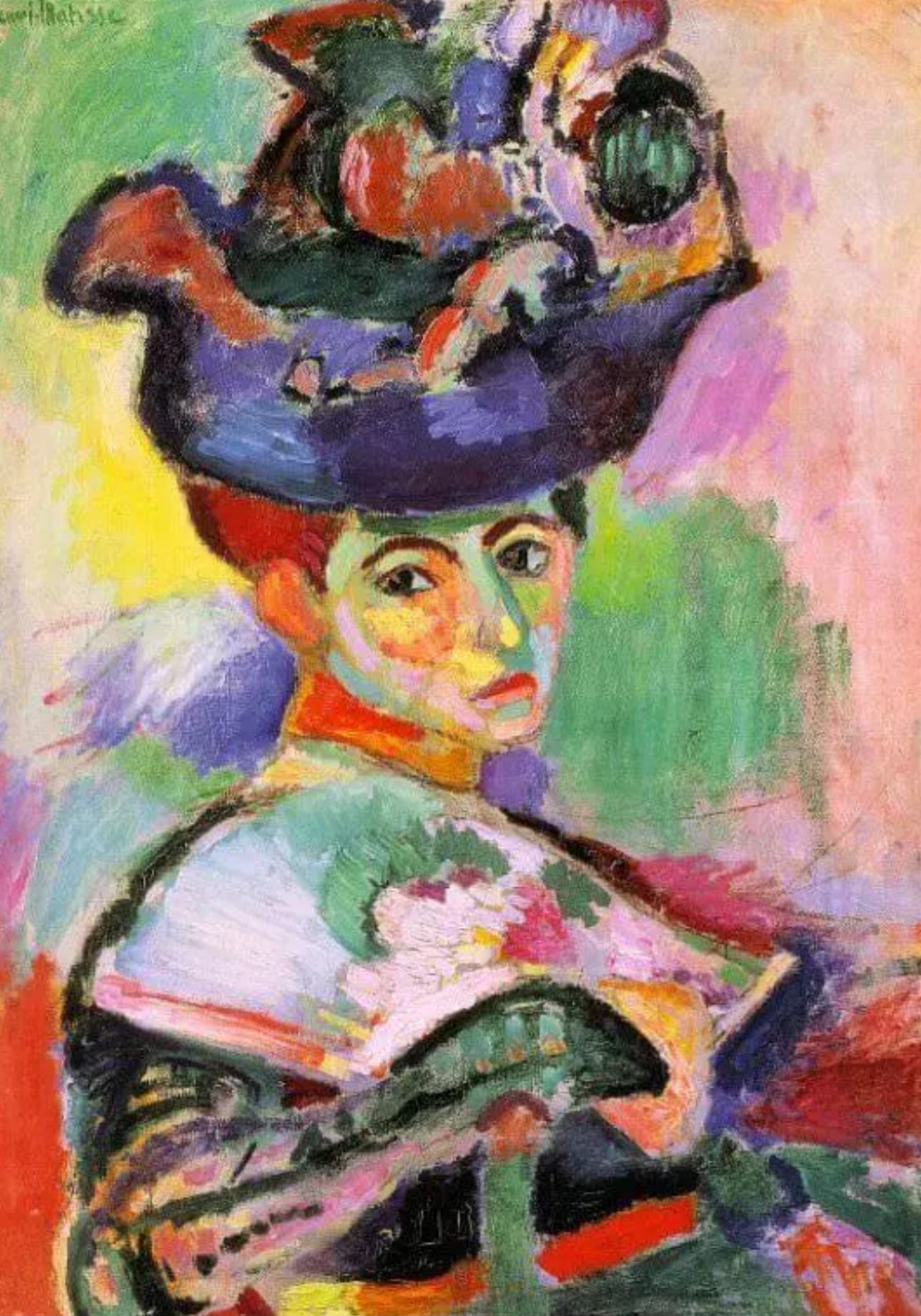 <p>“Femme au chapeau” (1905) d'Henry Matisse</p><p class="has-focus">Une des œuvres les plus choquante lors de la naissance du Fauvisme.</p>