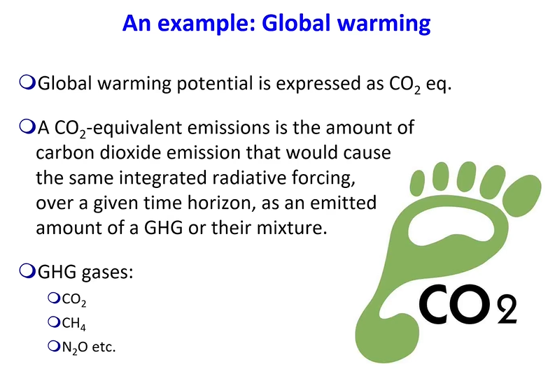 <p>A CO₂-equivalent emission is the amount of carbon dioxide emission that would cause the same integrated radiative forcing, over a given time horizon, as an emitted amount of a GHG or their mixture.</p>