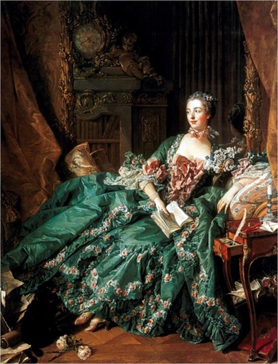 <p>- Rococo Art</p><p>- "Sentimentalism"</p><p>- Focus on aristocracy</p><p>- Ornamental</p><p>-demonstrating her lifestyle</p><p>-surrounding herself with ornamental things</p><p>-she does not have to much, everything is done for her</p><p>-Standard of Beauty</p>
