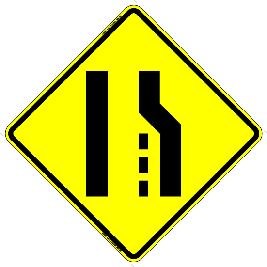 <p>What does this sign mean?<br>A. The highway splits ahead.<br>B. Merge left.<br>C. The divided highway ends ahead.<br>D. Traffic merges from the right ahead.</p>