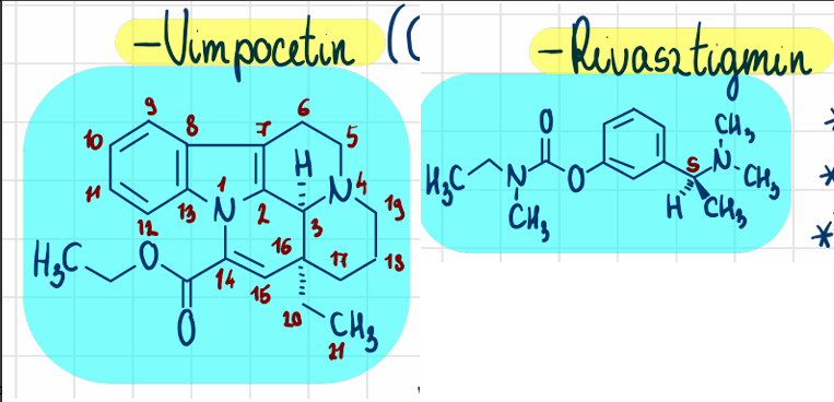 <p>rivasztigmin (Exelon) <br>vinpocetin (Cavinton)</p>