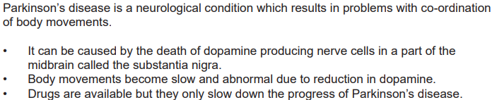<p>Suggest and explain how stem cells might be used to help treat parkinson’s disease (2)</p>