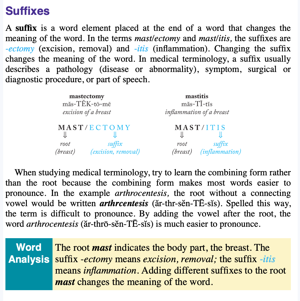 <p>A word element placed at the end of a word that changes the meaning of the word.</p>