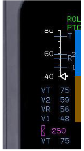 <p><span style="background-color: transparent;">&nbsp;They are preset speed markers, such as <strong>VT, V1, VR, and V2</strong>, shown on the speed display.</span></p>