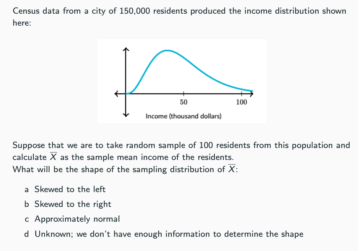 <p>What will be the shape of the sampling distribution of X̅:</p>