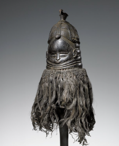 <p>Female mask, from Mende culture, Sande Society, 20th c, wood, Terms: Nowo, kpanguima (special pleace where Mende women go for initiation), bonya (rings around the neck literally translated “a little extra”)</p>
