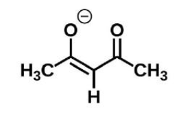 Conjugate base: Enolate of acetylacetone. pKa: 9. Class: 1,3-diketone.