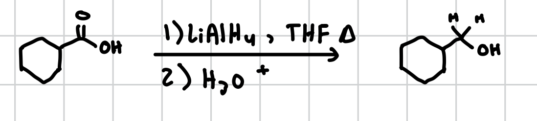 <p>Will remove the cabonyl group and make it into two hydrogens</p><p>Reagents: 1) LAH, THF, heat 2) H30+</p>
