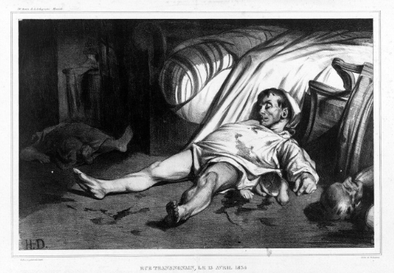 <p><strong>Identification:</strong></p><ul><li><p>Artist: Daumier</p></li><li><p>Title: <em>Rue Transnonain, April 15, 1834</em></p></li><li><p>Date: 1834</p></li><li><p>Movement: Realism / Political Art</p></li></ul><p><strong>Historical Context:</strong></p><ul><li><p>The image is based on a real event in which government troops killed civilians during a political crackdown in Paris.</p></li><li><p>A working-class family was shot in their home, and the event became a symbol of government violence and injustice.</p></li><li><p>The officer responsible was reportedly rewarded, which increased public outrage and distrust of authority.</p></li><li><p>The incident contributed to further unrest and rioting among the population.</p></li><li><p>Daumier, known for his political criticism, used this work to expose corruption and injustice under the July Monarchy</p></li></ul><p><strong>Style:</strong></p><ul><li><p>The work is a lithograph, allowing it to be widely distributed and seen by a large audience.</p></li><li><p>The composition focuses on the aftermath of the event rather than the moment of violence itself.</p></li><li><p>The scene is presented in a stark and unembellished manner, emphasizing realism and immediacy.</p></li><li><p>The figures are depicted with heavy, grounded forms that give a sense of physical weight and finality.</p></li><li><p>The image has a journalistic quality, resembling a visual report of a real crime scene.</p></li></ul><p><strong>Themes:</strong></p><ul><li><p>The work exposes government violence, corruption, and the abuse of power.</p></li><li><p>It functions as a form of political protest, criticizing authority without the need for written explanation.</p></li><li><p>The lack of dramatization or heroic elements makes the tragedy feel more real and disturbing.</p></li><li><p>The image highlights the vulnerability of ordinary people, particularly the working class.</p></li><li><p>It demonstrates how art can serve as a powerful tool for social commentary and public awareness.</p></li></ul><p></p>