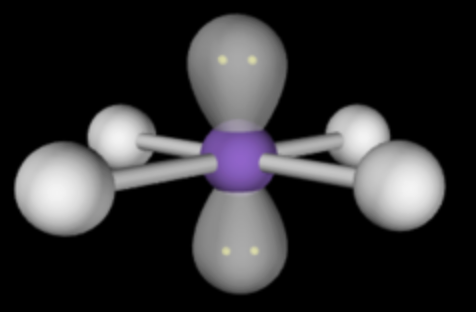 <p>6 electron domains</p><p>4 bonding domains</p><p>2 lone pairs</p><p>90 degree angles</p>