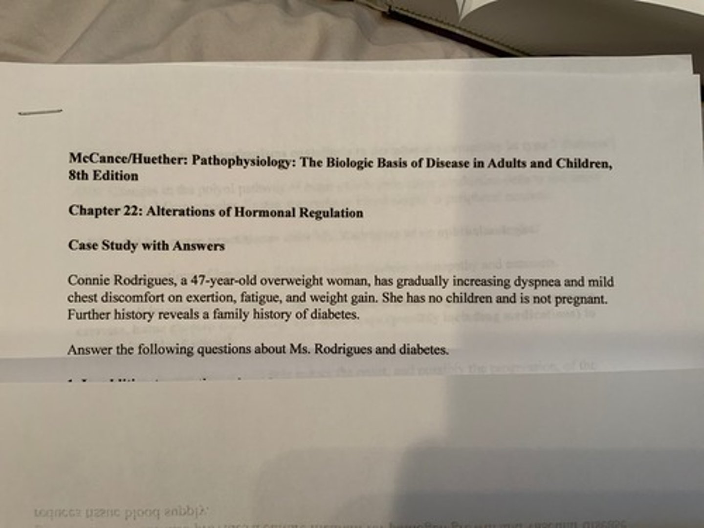 <p>1. In addition to questions about her chest discomfort, what other assessment questions should you ask Ms. Rodrigues? Why?</p>