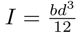 <p>I = Inertia (in<sup>4</sup>)</p><p>b = Width (in) [Shorter dimension of cross-section]</p><p>d = Depth (in) [Longer dimension of cross-section]</p><p>12 = Constant</p>