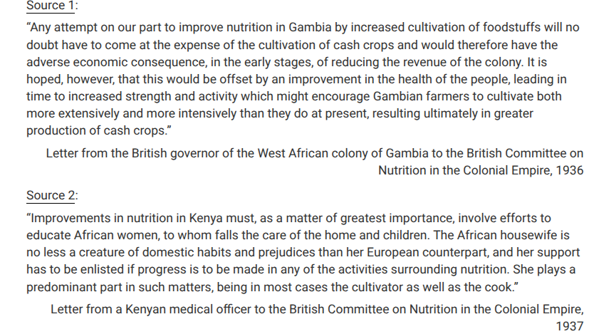 <p>Which of the following best summarizes the two plans for improving nutrition in Britain’s colonies?</p>