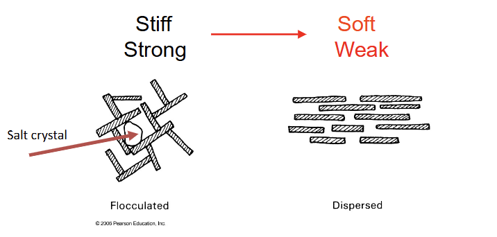 <p><em>Temporal changes in friction coefficient (example of marine clays with salt being dissolved with time)</em></p><p></p><p>in diagram, originally marine clay has salt supporting structure so it is stiff and flocculated but after it dissolves its week and dispersed</p>